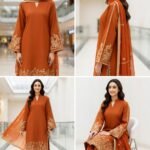 Orange Embroidered 2 Pcs Lawn Suit