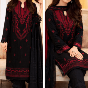Buy black embroidered 3 piece lawn suit