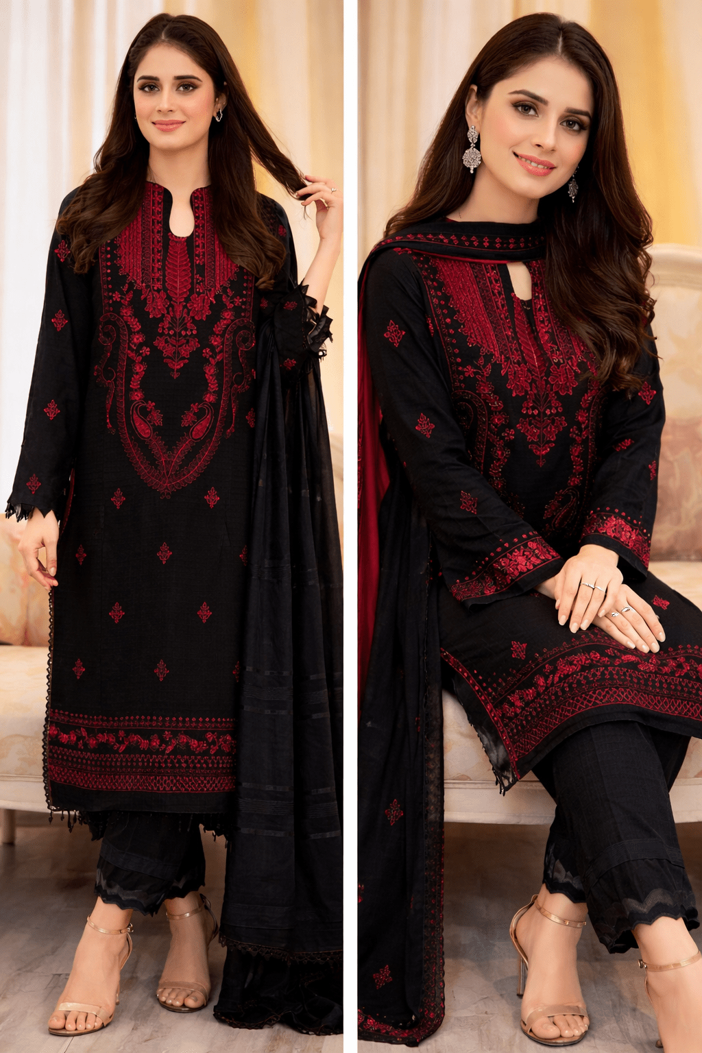 Buy black embroidered 3 piece lawn suit