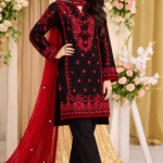 black embroidered women 3 piece suit
