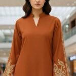 Orange Embroidered 2 Pcs Lawn Suit