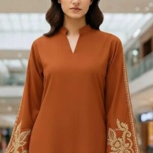 Orange Embroidered 2 Pcs Lawn Suit