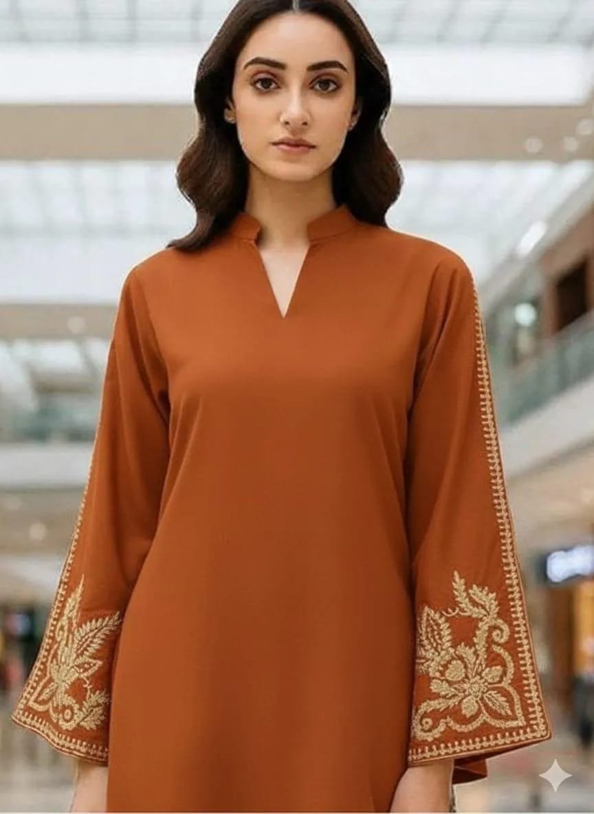 Orange Embroidered 2 Pcs Lawn Suit