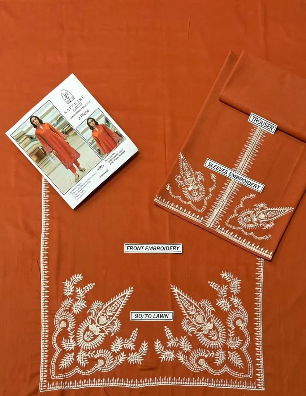 Orange Embroidered Lawn 2 Piece Suit for Women