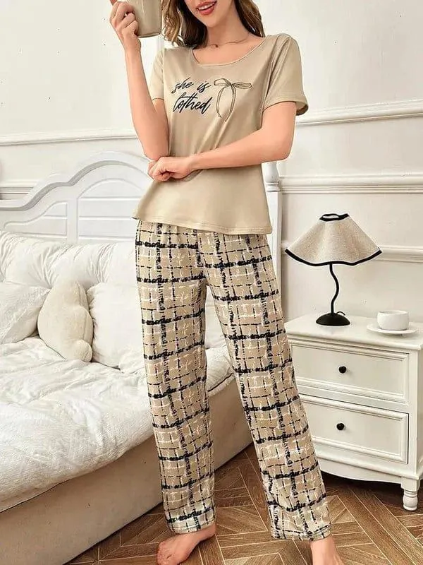 Women Jersey Night Suit 2 Pcs Printed Sleepwear