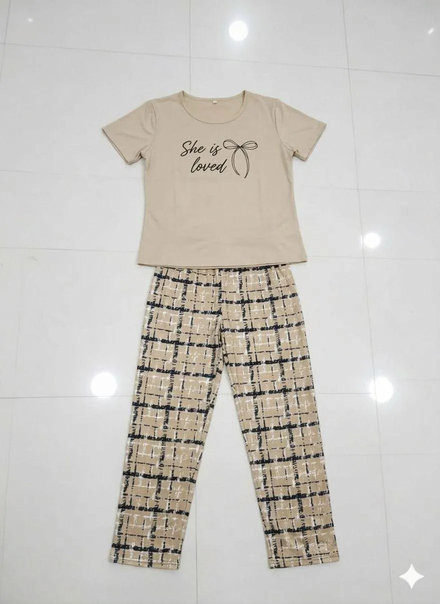 Women Jersey Night Suit 2 Pcs Printed Sleepwear